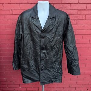 Comint For Men Black Genuine Leather Button Front Jacket Coat Medium Grunge Punk